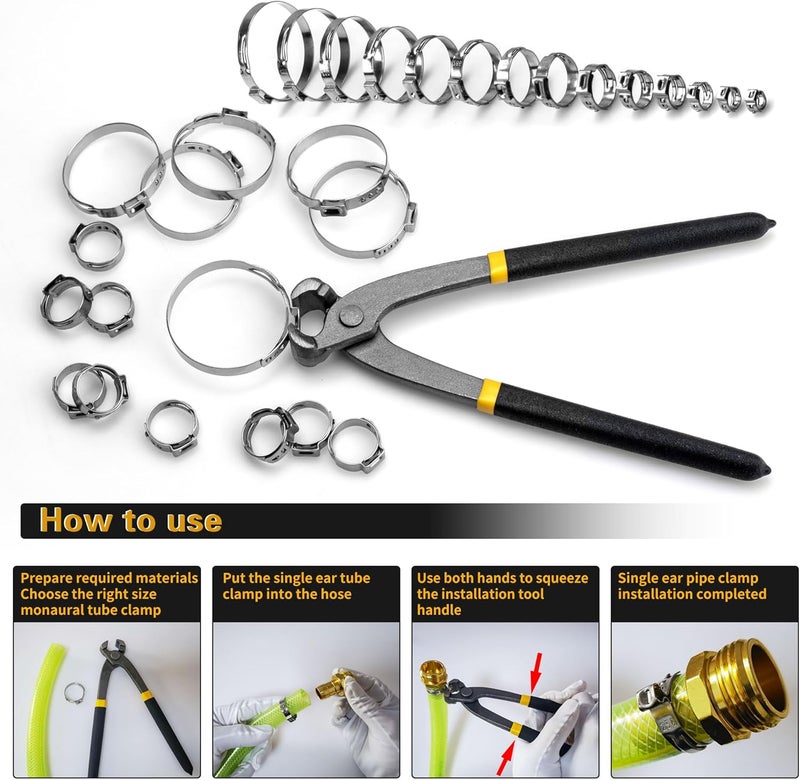 AskWay Single Ear Hose Clamp 6-50Mm 210 Pcs 14 Sizes, 304 Stainless Steel Stepless Hose Clamp, Suitable For Pex Pipe Connection, Automotive, Pipeline, Garden And Industrial Use - Image 4
